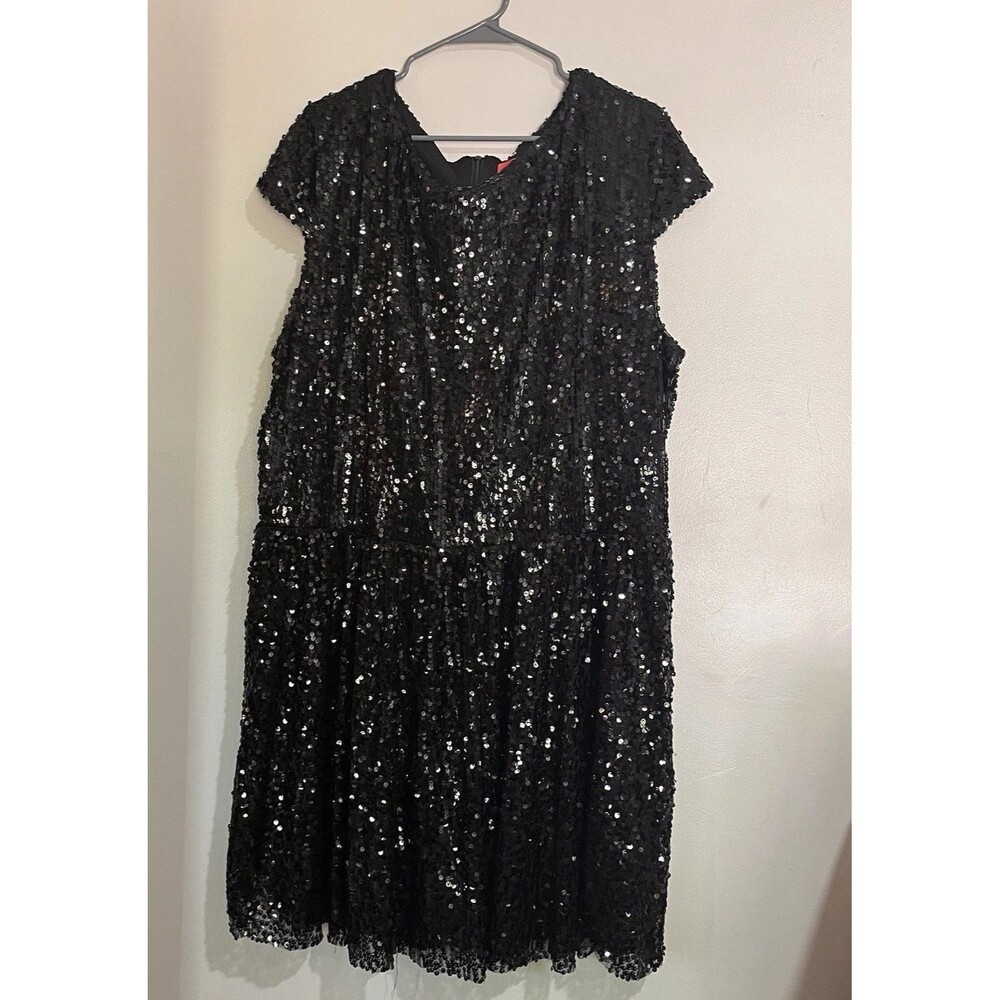NWT Black Sequenced Skater Dress, Woman’s 4x Capped Sleeves